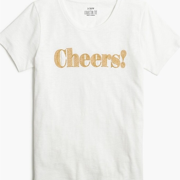 GUC size L J. Crew Factory White Tee with Gold 'Cheers!' Print. Soft, fun tee! - Picture 1 of 12